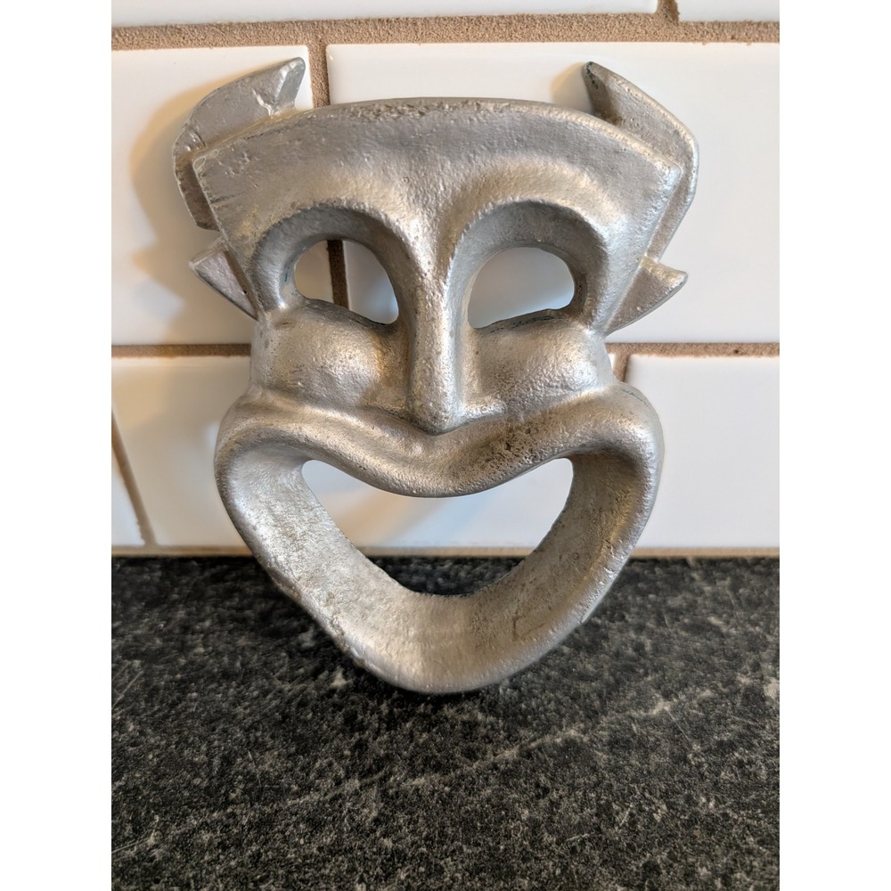 Vintage Cast Metal Comedy‎ Theater Mask Wall Art 6.5"